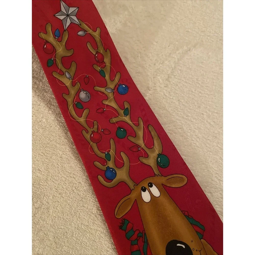 Hallmark Yule Tie Greetings Mens Neck Tie Reindeer Christmas Red classic